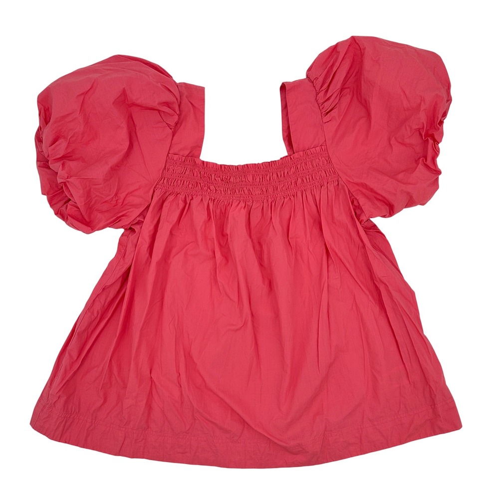 Maeve by Anthropologie Pink Puff Sleeve Smocked‎ Square Neck Cotton Top XL